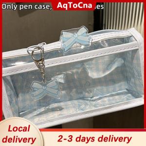 [COD] AqToCna Ship within 24 hours Sweet Bow Zipper Transparent Pencil Case Box Student Stationery Storage Bag Large Capacity Makeup Bag Cartoon Zipper Pen Bag