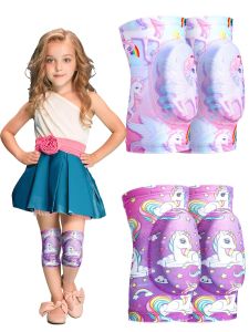 2 Pair Kids Knee Pad Unicorn Anti Slip Padded Sponge Knee Brace Breathable Flexible Toddler Knee Pads Elastic Children Knee Support for Girl Boy Sport Volleyball Dance Skating Basketball 3-7 Years