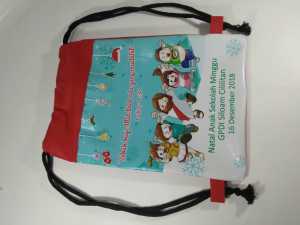 Tas Natal Custom Pakai Nama Sekolah Minggu Serut Backpack Unik Tas Souvenir Ulang Tahun Ransel Gendong anak natal goodie bag Murah xmas Christmas (isi 30pcs)