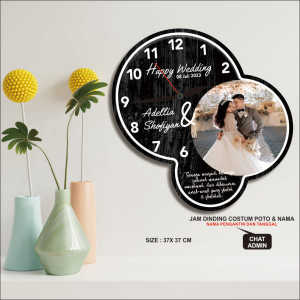 ID18 Jam dinding ukir aesthetic  silent movement hiasan dinding ruang tamu/kamar tidur kado costum wedding pernikahan wisuda ulang tahun