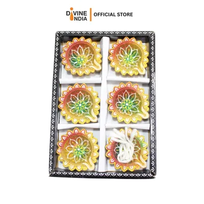 Handmade Deepavali | Festival Terracota Villaku / Oil Lamp / Diya Set - Deepavali Deco Random Multi Color