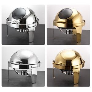 NOONOR Large Capacity Food Warmer Stove Stainless Steel Round Shape Buffet Stove  Flip-Top Design Chafing Dish Restaurant Use