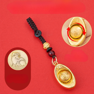 Turn The Twelve Zodiac Gold Ingot Keychain Ring Daily Gold Rotatable Keychain Pendant Retro Car Key Ornament