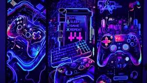 Galoker Blacklight Gaming Tapestry Cool Neon Game Controller Tapestry UV Reactive Gamer Player Wall Tapestry Funny Art Gaming Poster Tapestry Wall Hanging for Home Decor