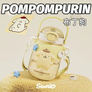 Sanrio Cute Portable Sippy Cup - Kuromi Cinnamoroll My Melody Pochacco Pompompurin Cartoon Design Handheld with Strap Large Capacity Water Bottle for Children 三丽鸥库洛米可爱随手吸管杯便携手提杯儿童卡通斜挎大容量水杯