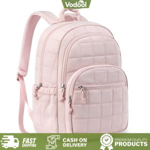 [VSC] Nylon Quilted College Laptop Backpack Soft Waterproof Bookbag Fashion Adjustable Straps College Backpack for Girl 15.6 Inch Laptop