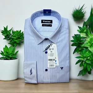 Áo sơ mi dài tay Việt Tiến trắng kẻ sọc nhỏ 1T6223 - Regularfit vạt bầu có size lớn