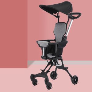 รถเข็นเด็ก 4 ล้อ เข็นหน้า -หลังได้ พับเก็บได้ เบาะนั่งกว้างใหญ่ ล้อหลังมีเบรค พบพาสะดวกน้ำหนักเบา