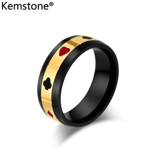 Kemstone Rotatable Poker Card Suit Stainless Steel Ring Mens Relieve Anxiety Rings Jewelry