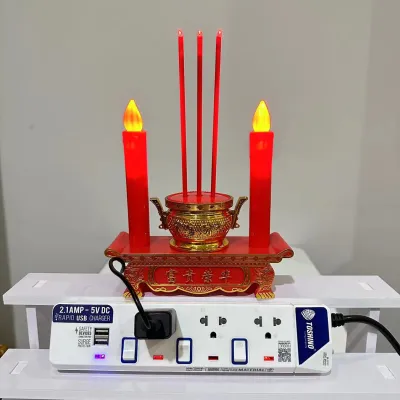 กระถางธูปไฟฟ้า เชิงเทียนปลอม ชุดธูปเทียนไหว้เจ้าLED การใช้ปลั๊กไฟและอินเทอร์เฟซ USB ความยาวสายไฟ 1.5 เมตร