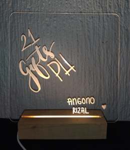 Acrylic Clear Message Board Table LED Lamp Powered by Switch - With Brown Box and White Writing Pen