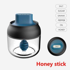 2Pcs Home Seasoning Jar With Spoon Lid Accessories Honey Storage Pepper Oil Bottle Kitchen Condiment Cumin Powder Transparent Glass