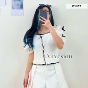 4999 Ribby Square Neck Combi Knit Top Blouse | Premium Korean Top Blouse Atasan Wanita