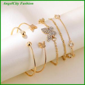 AngelCity Fashion Store 5PC New Bohemian Elegance Open Bracelets Rhinestone Butterfly Bracelet Girl Gift