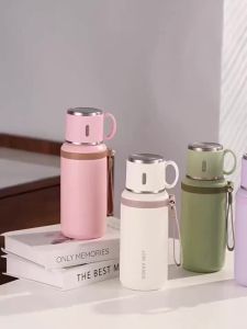600ML Stainless Steel Insulated Bottle with Cup Lid Rope Handle Office Home Portable Thermos Cup Outdoor Kettle Coffee Cup2026
