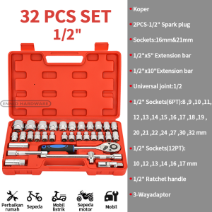 MONAKE Kunci Sok Set 1/2 inch Set (COD) Lengkap Kunci Mata Sok Potong Kunci Pas Alat Set Cincin Wrench Rachet alat perkakas lengkap motor 24gigi Rachet Handle Multifungsi kunci Potong Toolbox
