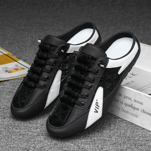 【KLEE】Mens Half Slippers Shoes Canvas Sneakers Shoes For Men Breathable Loafer Shoes Casual Half Drag Lazy Shoes