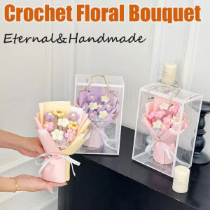 Crochet Flower Bouquet with Lights Hand Woven Teachers Day Wedding Birthday Graduation Gift Home Decoration