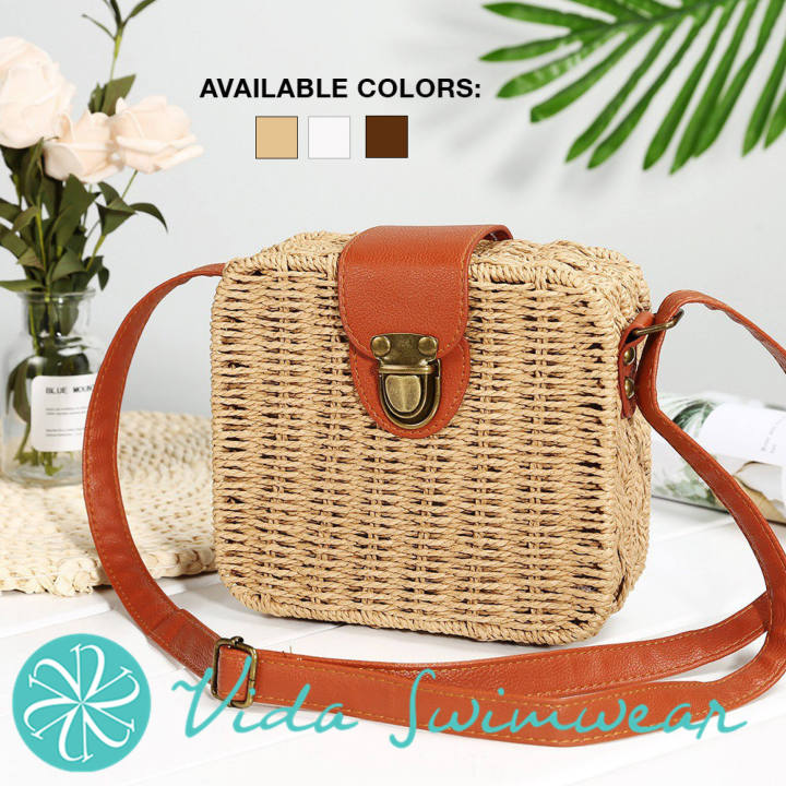 JENNY 1 Vida Rattan Bag Square Straw Bag Abaca Bag Bali Bag Handmade Bag Women Crossbody Bag Sling Bag Shoulder Bag Straw Bag Handmade Bag Bloggers Bag Lazada PH