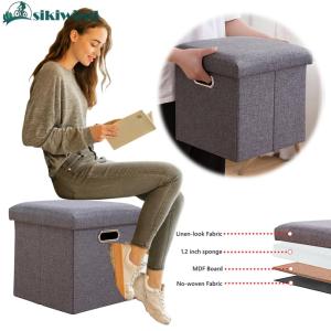 Folding Storage Ottoman Comfortable Seat 11.81x11.81x11.81inch Square Footstool for Living Room Bedroom Home Office Dorm
