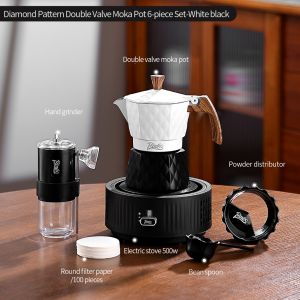 Bincoo hai van ấm moka đặt máy pha cà phê Espresso với điện Stovetop Máy xay cà phê và cà phê Phụ kiện cho văn phòng và ngoài trời 2 ly