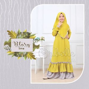 Gamis Anak Perempuan Modern Lengan Panjang Kerah Bulat MUSTARD/LIME Ukuran 1-12 Tahun