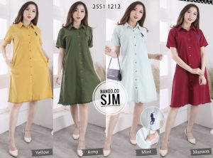 SJM dress kemeja lengan pendek logo polo** denim jeans warna model casual wanita REGULAR FIT L XXL 3XL 2551