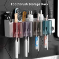 Future Market Wall Mounted Toothbrush Holders with 4 Cups Bathroom Wall Mounted Holder Set Multifunctional Electric Toothbrush Holder with Toothpaste Dispenser for Bathroom. 