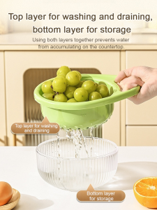 Household doublethickness draining basin with handle wash basket