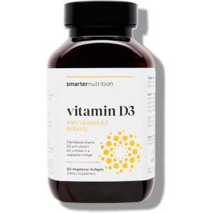 Smarter Nutrition Vitamin D3 K2 5000 IU 60 Vegetarian Softgels Plant Based Complex Supplement Supports Bone Wellness & Daily Immune Balance for Men Women