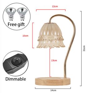JIOR LED Melting Wax Lamp Retro Style valentines gift Solid Wood +Aluminum Alloy Candle Warming Lamp Dimmable Candle Melt Heater Aromatherapy Atmosphere Lamp with Light Bulb for Room Office Restaurant Study Room,etc.