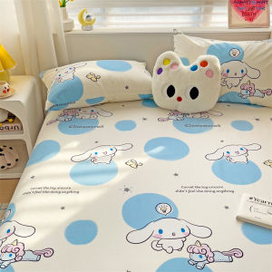 Dansunreve Sanrio Bedsheet 100% Cotton Fitted Bedsheet Hello Kitty Cinnamoroll Kuromi Soft Bedsheet With Garter