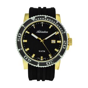 ADRIATICA Swiss Made Gold Diving Watches Mens Diver Rubber Strap Watch 46mm A1127.1214Q