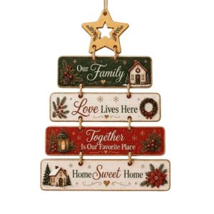 LZHDP MALL Tiered Christmas Door Sign Vintage Rustic Wall Pendant Xmas Tree Decor Handcrafted Hanging Welcome Board Porch