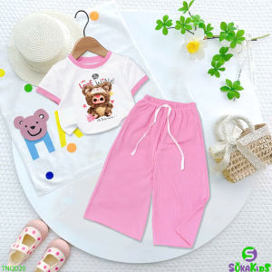 Bộ bé gái thun tâm gân hinh gấu baby love nâu cho bé gái 6-29kg.TNQD20