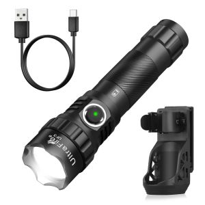 UltraFire UF3 Tactical Flashlight 1200LM Powerful LED Torch 3 Modes 21700 USB C Rechargeable with 360 ° Belt Clip Holster