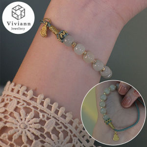Viviann Original Hetian Jade Antique Bracelet Creative All-Match Auspicious Ji Character Good Luck Pendant Hand Braided String Green Jade Bracelet For Women Jewelry Gems Accessories Gifts