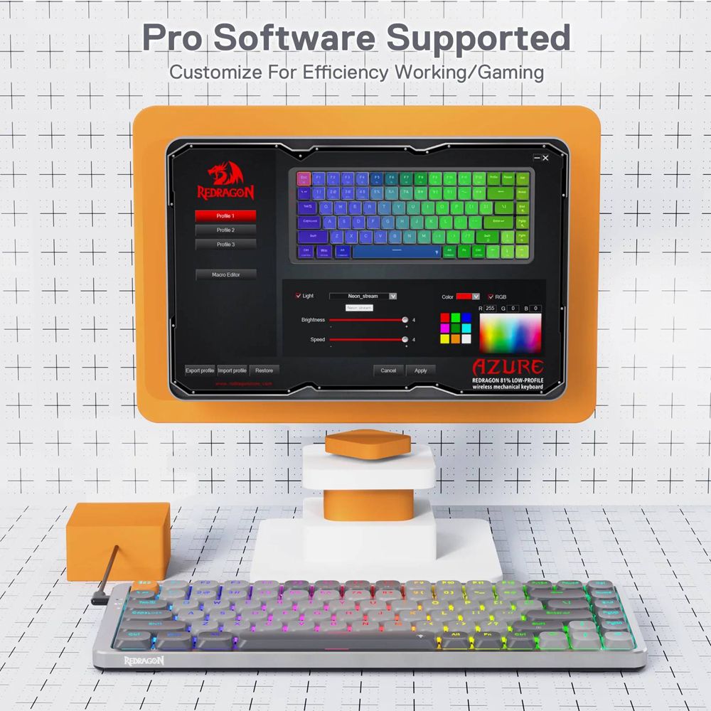Redragon Azure K652GG-RGB-Pro 75% Low-Profile Wireless Mechanical Keyboard