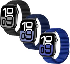 3 Pack Soft Nylon Bands for Kids Watch Band SE3/SE2/SE & Series 11-1 Adjustable Hook&Loop Strap for Girls Boys iWatch 38mm 40mm 41mm or 42mm 44mm 45mm 46mm