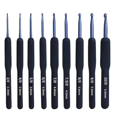 9Pcs 2-6mm Complete crochet kit blue hook head aluminum crochet hook Ergonomic Crochet Hooks Set