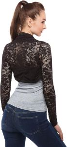 AmélieBoutik Womens Full Lace Long Sleeve Short Cardigan Short Top Shawl