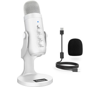 Haomuren USB fast mute microphone phone noise canceling pc ps5 gaming microphone with Echo screen volume adjustment amplifier control for online voice recording video podcast asmrr K66 White