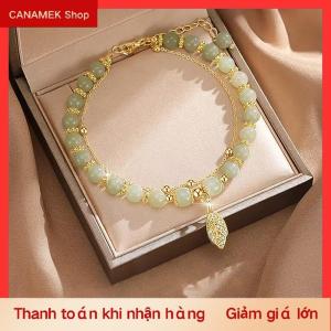 CS Accessories For Women Imitation Jade Beaded Bracelet Leaves Double Layer Chain Bracelet For Girls Wedding Party Jewelry Gift