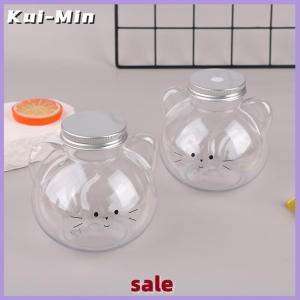 Kui-Min Kawaii Cat Water Bottles For Milk Tea Coffee Juice Portable Drinking Cup Home Transparent Juicing Beverage Drink Bottle BPA Free