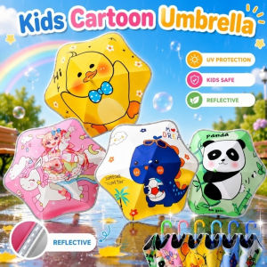 UV Protection Automatic Cartoon Childrens Umbrella With Reflective Strip Waterproof for Sun & Rain