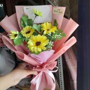 Ready HandBouquet Sun Flowers | Buket Bunga Matahari | Free Kartu Ucapan dan Kardus Packing Baru
