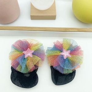 JOMEY 2PCS Star Bow Girls Elastic Hair Net Spring Clip Fashion Headdress Ballet Hair Net Accessories Dance Korean Bun Snood Kids