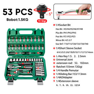 Isku Kunci Shock Set Alat Kunci Pas 61 Potong Wrench Ring Wrench Set Auto Tool Set Tool Box Kunci Torsi Tool Set Motor Wrench Set/Tool Set Box  /Kunci Pas Tangan Kotak Alat Kunci Pas Mata Sok  Perbaikan Otomatis Tool Kit