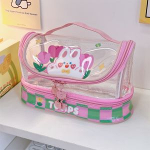 INS Double Layer Pencil Case Large Capacity Cute Double Zipper Waterproof Storage Bag Student Pencil Box Stationery Cosmetic Bag