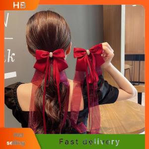 HB New Sweet Large Bowknot Hair Clip For Women Girls Lolita Long Ribbon Solid Hairpin Cute Ponytail Hair Bands Fashion Hair Accessories
